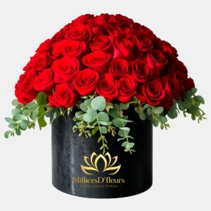 Arreglo floral de lujo con 100 rosas rojas en caja negra